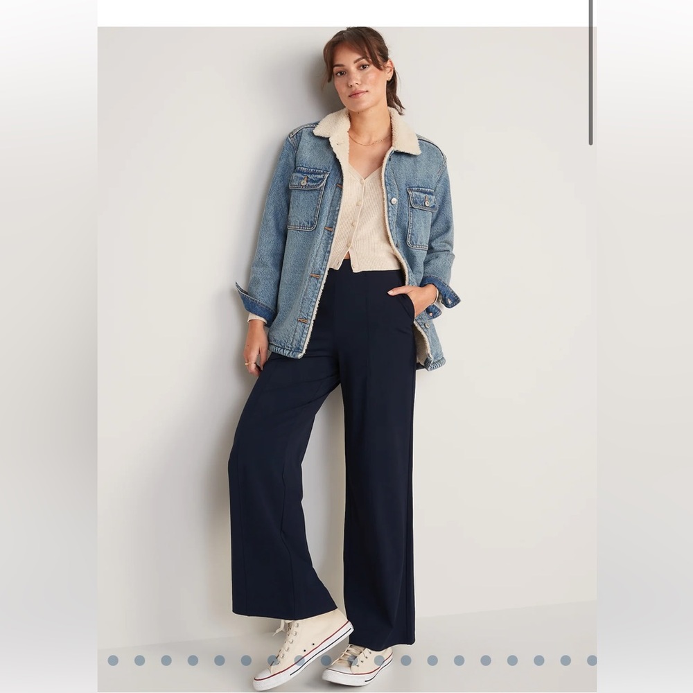 High-Waisted PowerSoft Wide-Leg Pants for Women navy blue